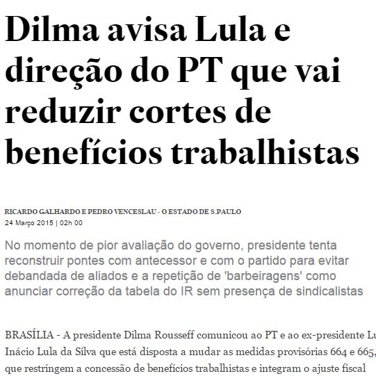 Lula desmente matéria do Estadão sobre MP’s 664 e 665