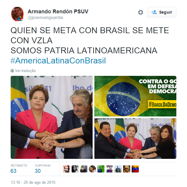 América Latina faz mobilização nas redes sociais para apoiar governo brasileiro