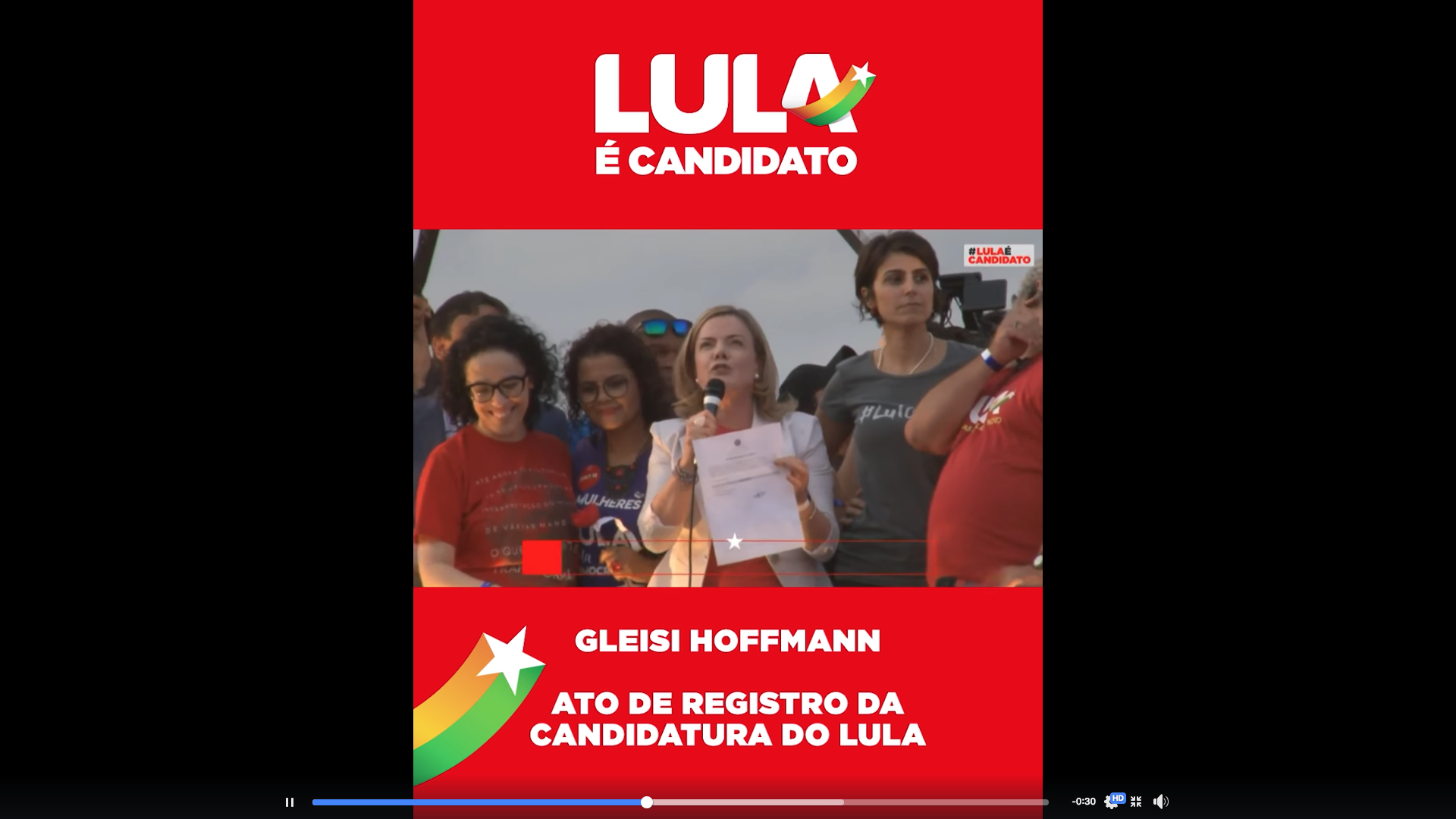 Assista: Gleisi Hoffmann mostra registro da candidatura de Lula