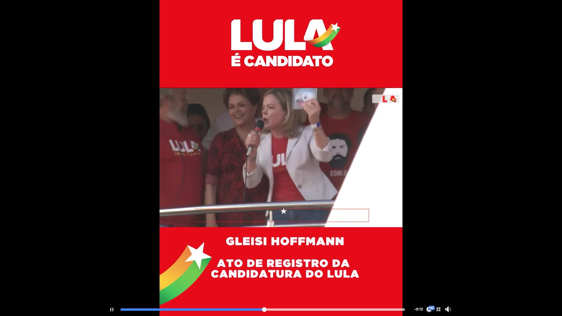 Assista: Gleisi em ato de registro da candidatura de Lula