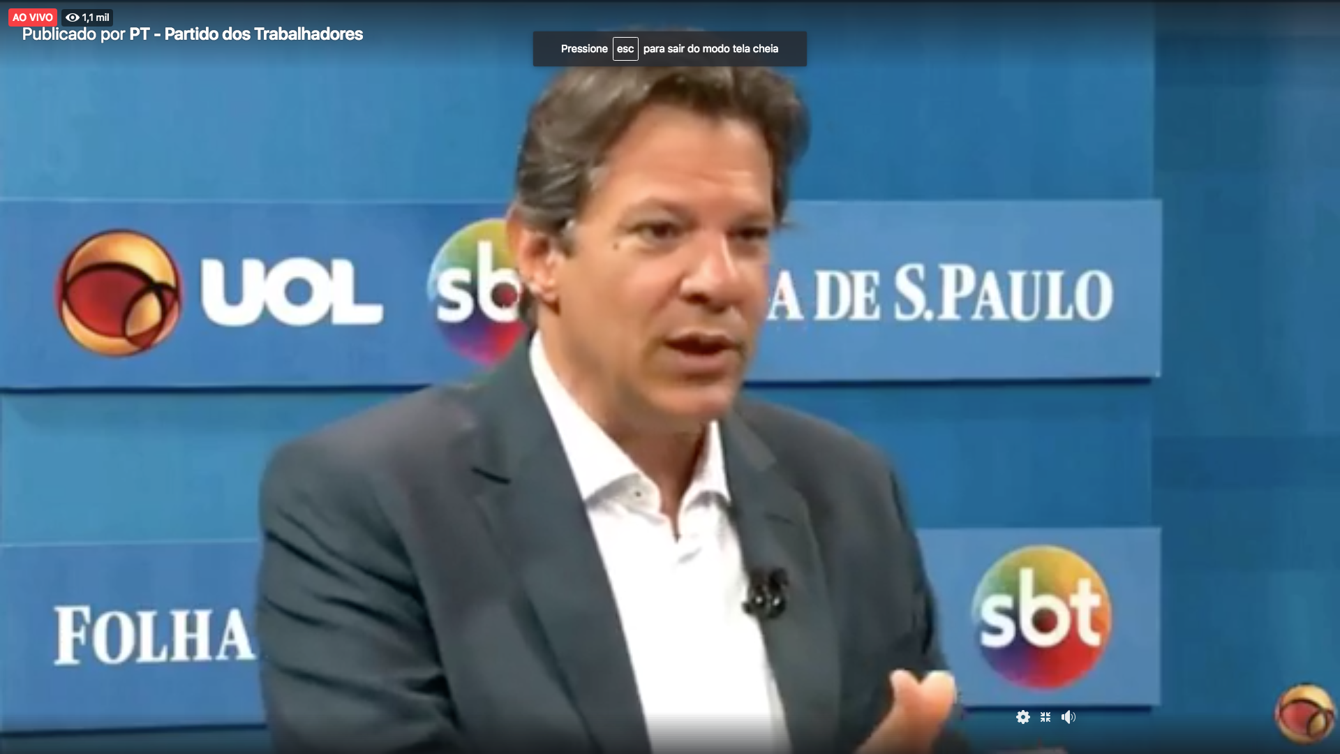 Assista: Haddad, candidato de Lula, participa de sabatina