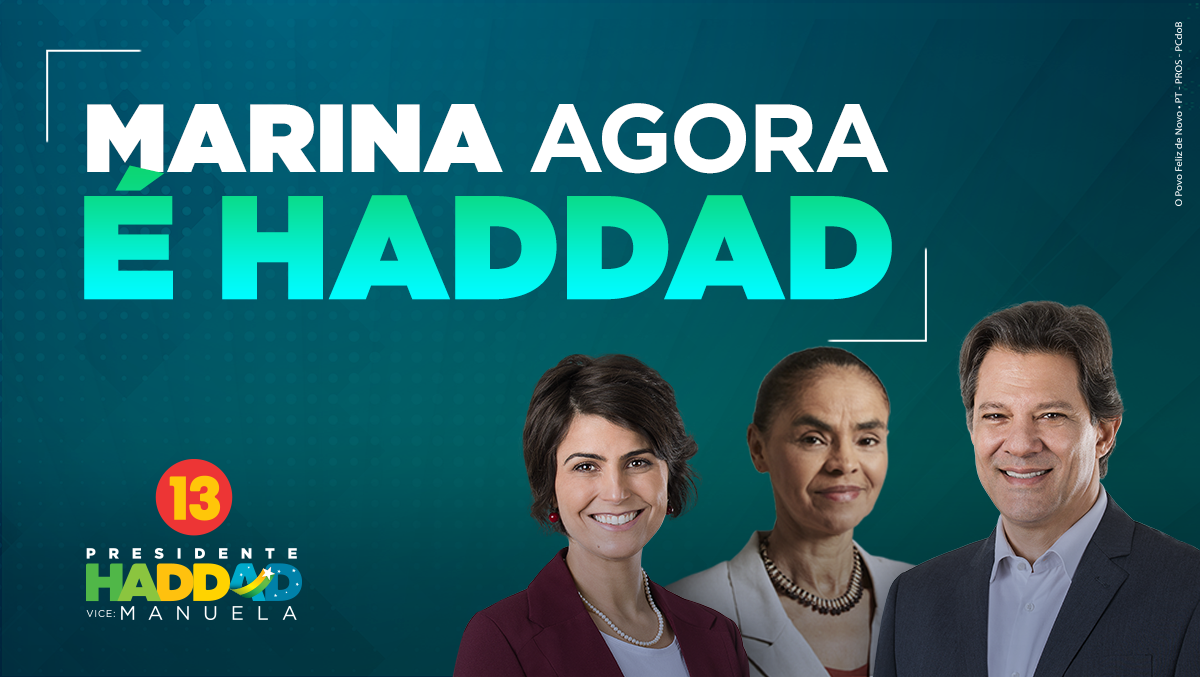 Marina Silva anuncia apoio a Haddad no 2º turno