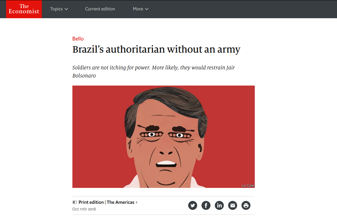 Revista The Economist volta a criticar Jair Bolsonaro