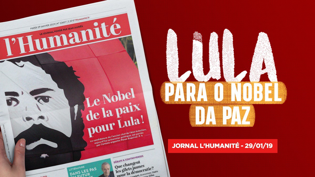 Capa do Jornal Francês L’Humanité estampa indicação de Lula para Nobel da Paz