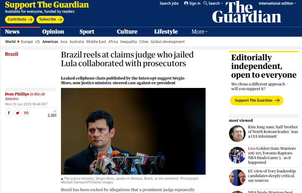 New York Times e The Guardian apontam parcialidade de Moro