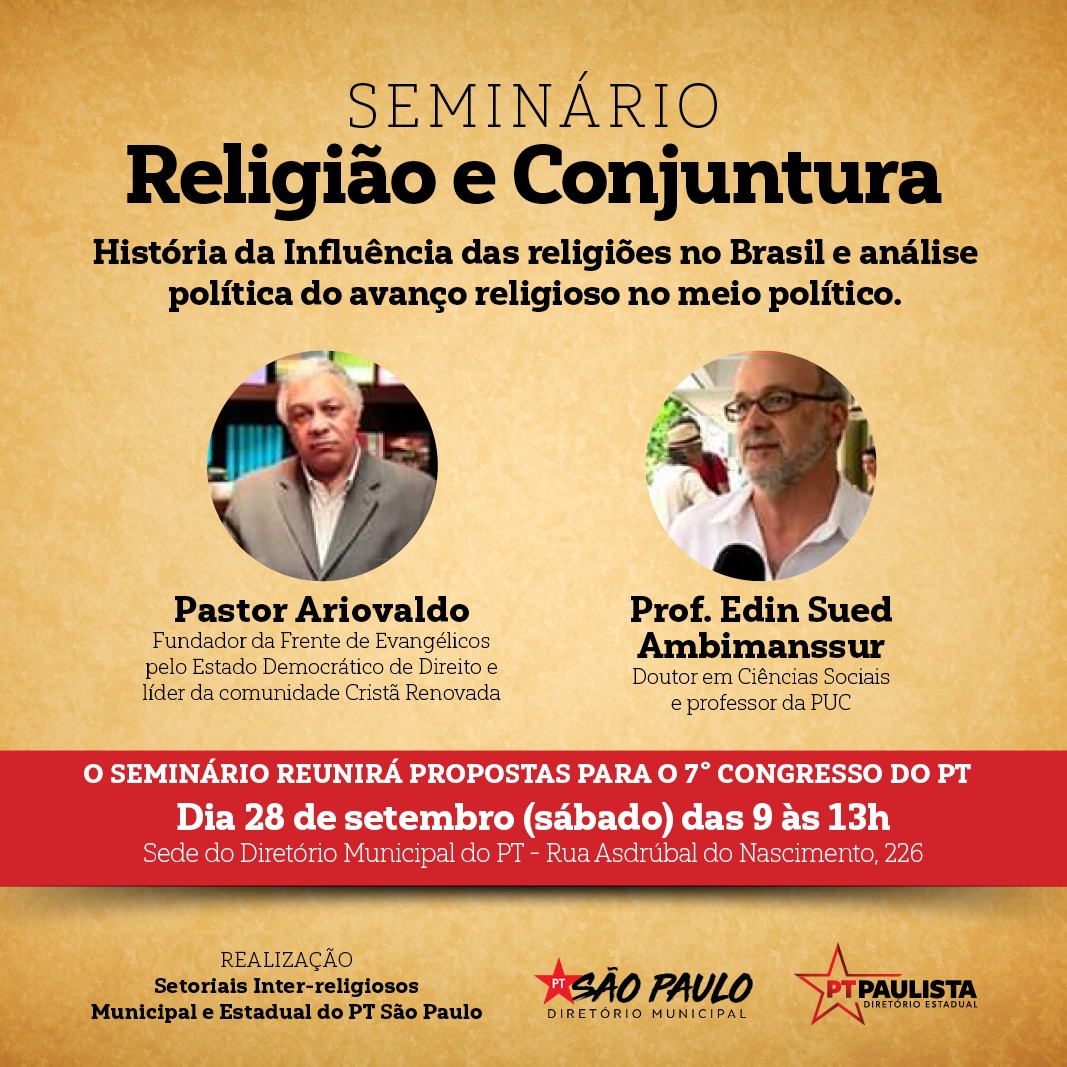 PT São Paulo faz Seminário Conjuntura e Religião neste sábado (28)