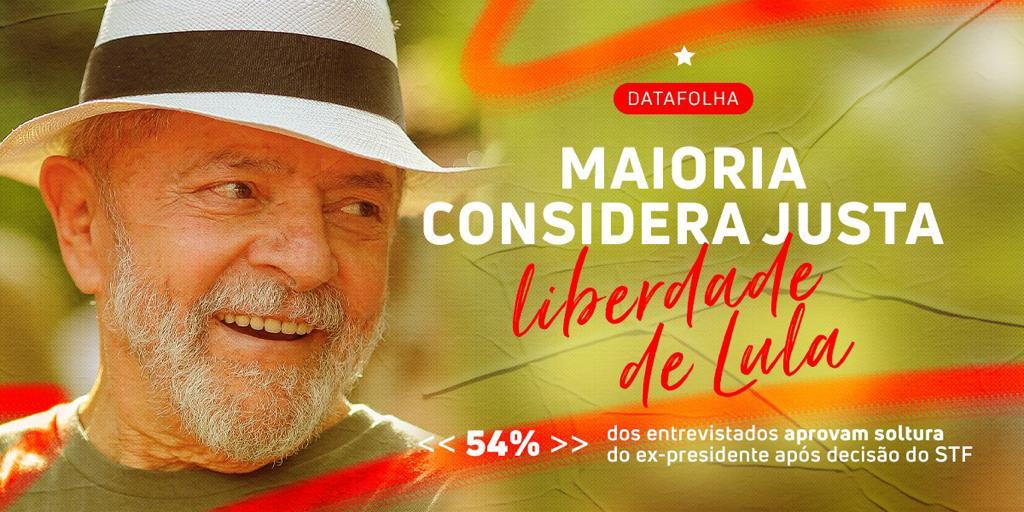Datafolha: maioria dos brasileiros considera justa liberdade de Lula