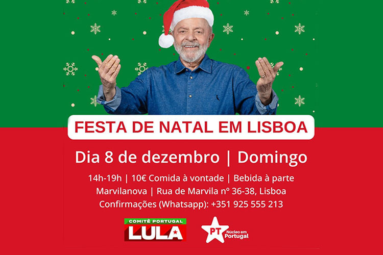 Portugal: Núcleo do PT realiza Festa de Natal em Lisboa dia 8/12