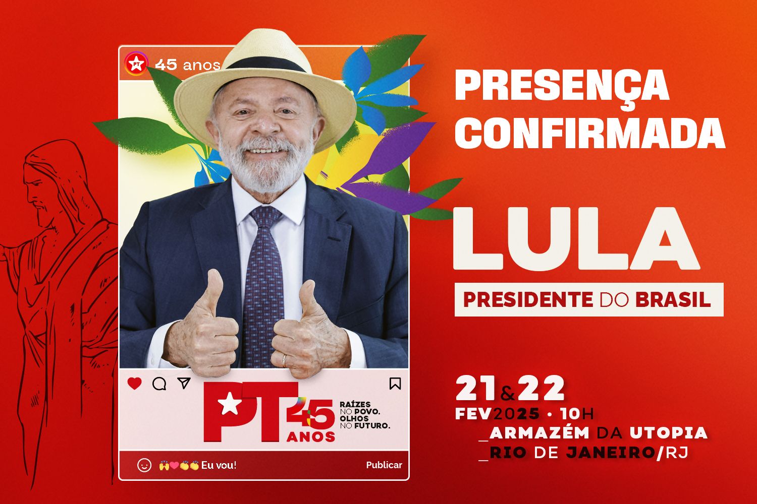 Presidente Lula confirma presença na comemoração dos 45 anos do PT