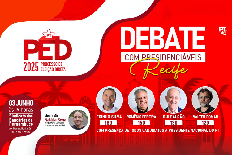 Confira o 2º debate entre candidatos à presidência do PT nesta terça (3), direto de Recife