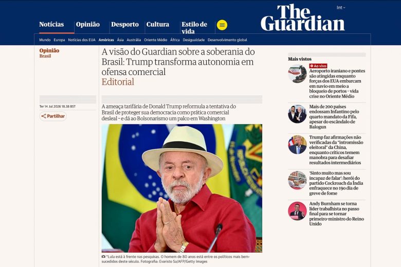 Principal jornal britânico defende Lula e critica agressão de Trump à soberania do Brasil